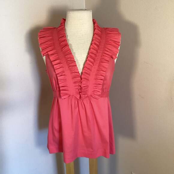 BCBGMAXAZRIA Tops - BCBG PINK PLEATED TIE SLEEVELESS TAFFETA TOP